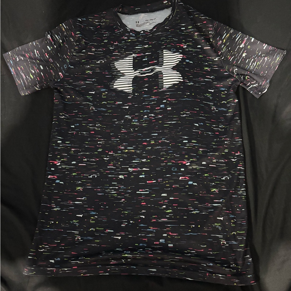 Under Armour Black Tee with Multicolor Speckle and White Logo